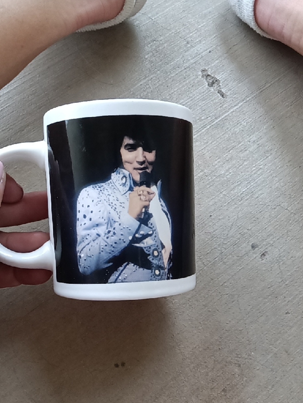 White Ceramic Photo Mug with Iconic Singer Print